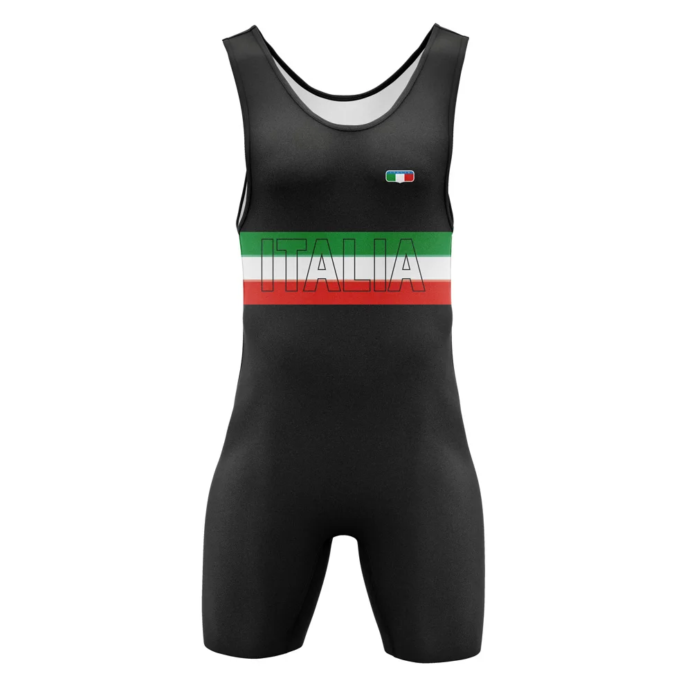 ITALIA Wrestling Singlet Suit Men's Sleeveless One Piece Bodysuit Tummy Control Wear Boxing Iron Triathlon PowerLifting Outfit