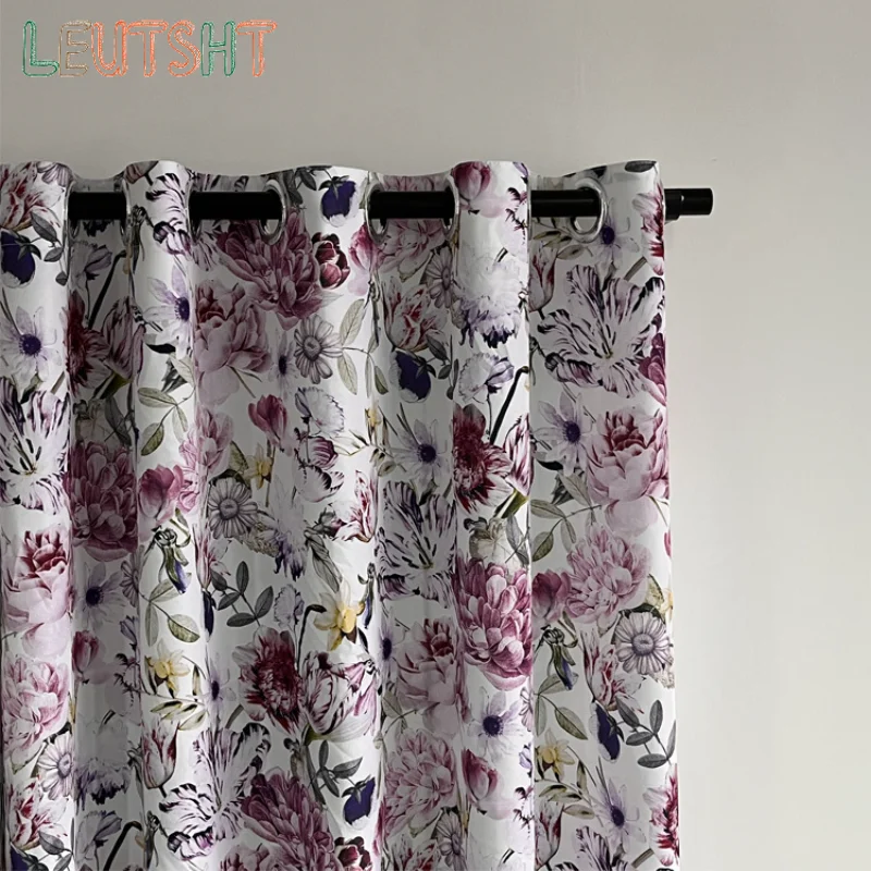 

2023 New American Curtains for Living Dining Room Bedroom Pastoral Plant Flower Curtain Window Fabric Curtain Customization