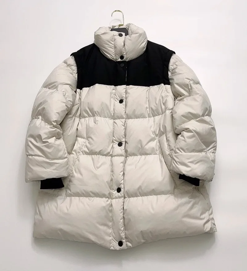 

Winter Down Coat High Quality Removable Sleeve Colorblock Down Jacket for Women