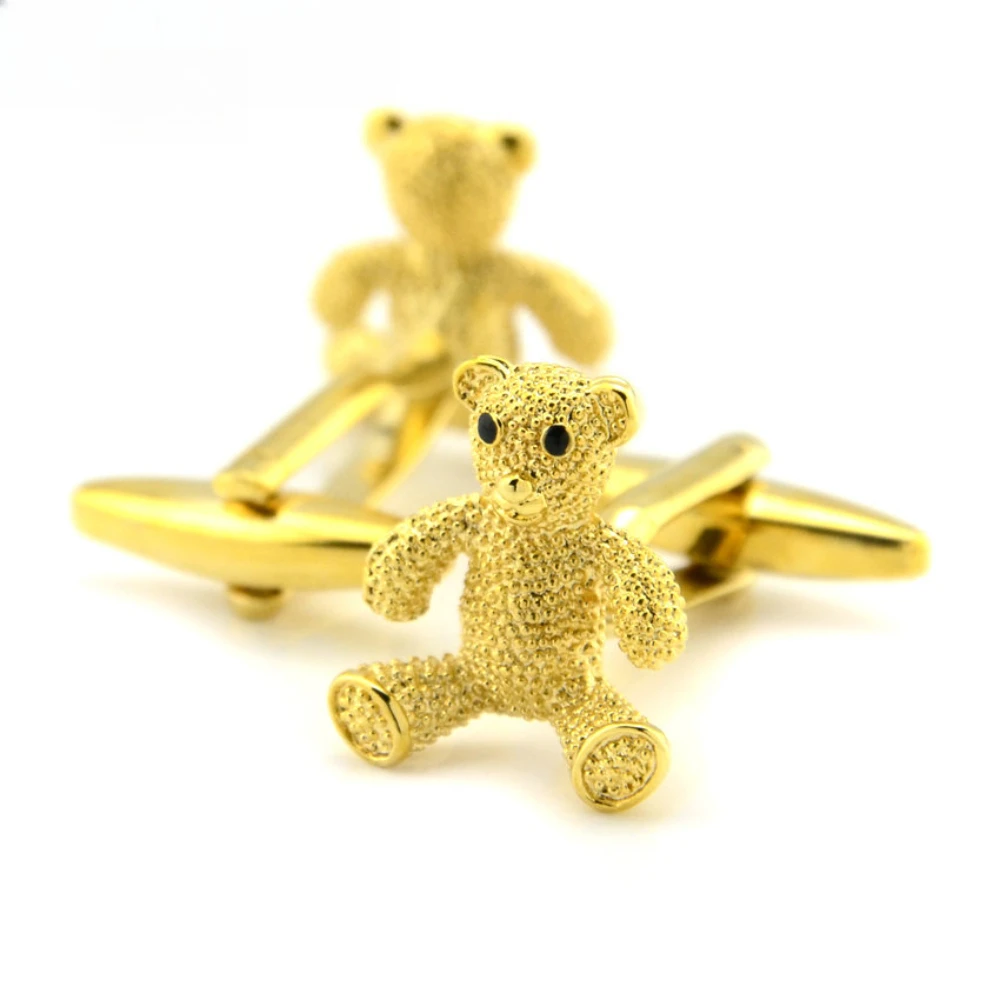3D Plush Texture Teddy Bear Cufflinks Cute Golden Teddy Bear Cufflink Business Suit Fun French Shirt Cufflinks Decoration