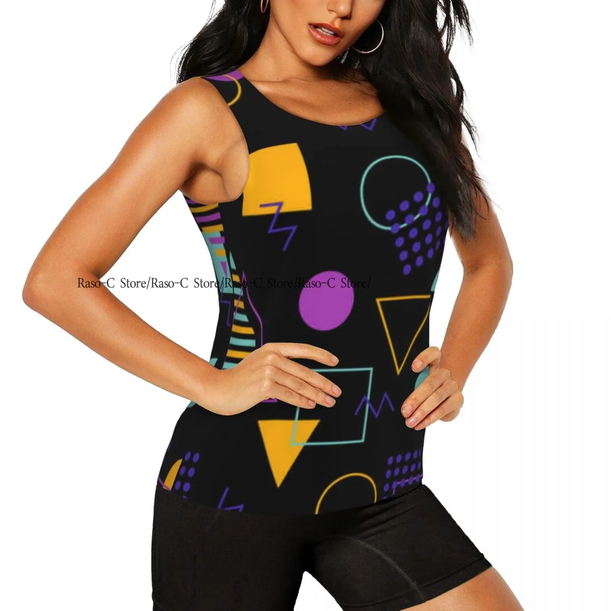 Women Casual Sport Yoga Vest Geometric Memphis Style Quick Dry Running T-shirt Training Workout Gym Sleeveles