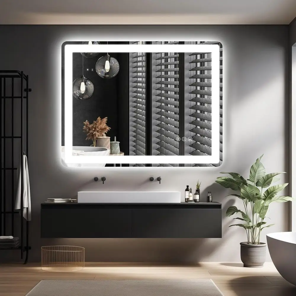 Miroir de salle de bain éclairé par LED 24x32 avec antibuée, lumière variable et verre trempé