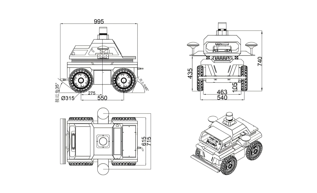 Робот ROS с приводом 400 Втx4 для наружного 3D-картографии и распознавания искусственным интеллектом, поддержка мобильного шасси AMR с навигацией SLAM и RTK