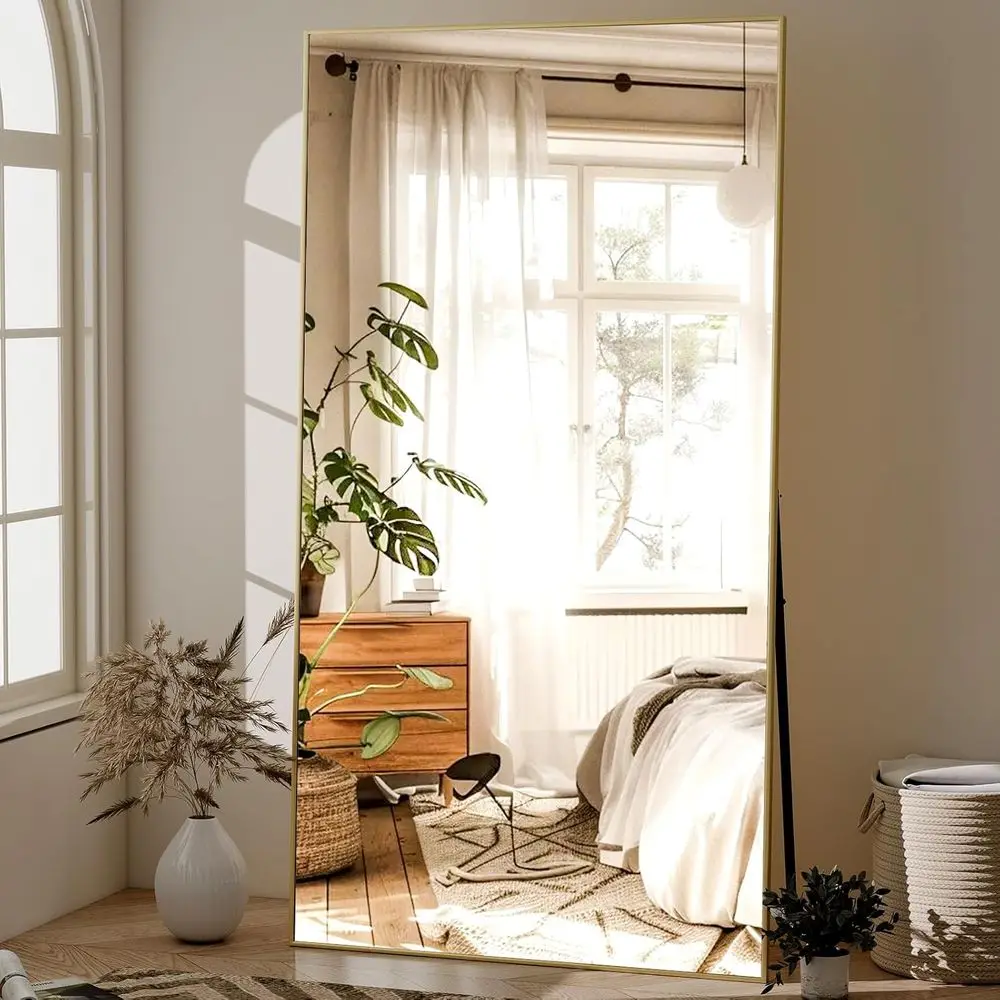 

71"x31" ull Length Mirror Extra Large Hanging or Leaning RecMirror Alloy Thin e Bedroom loor Dring,Gold
