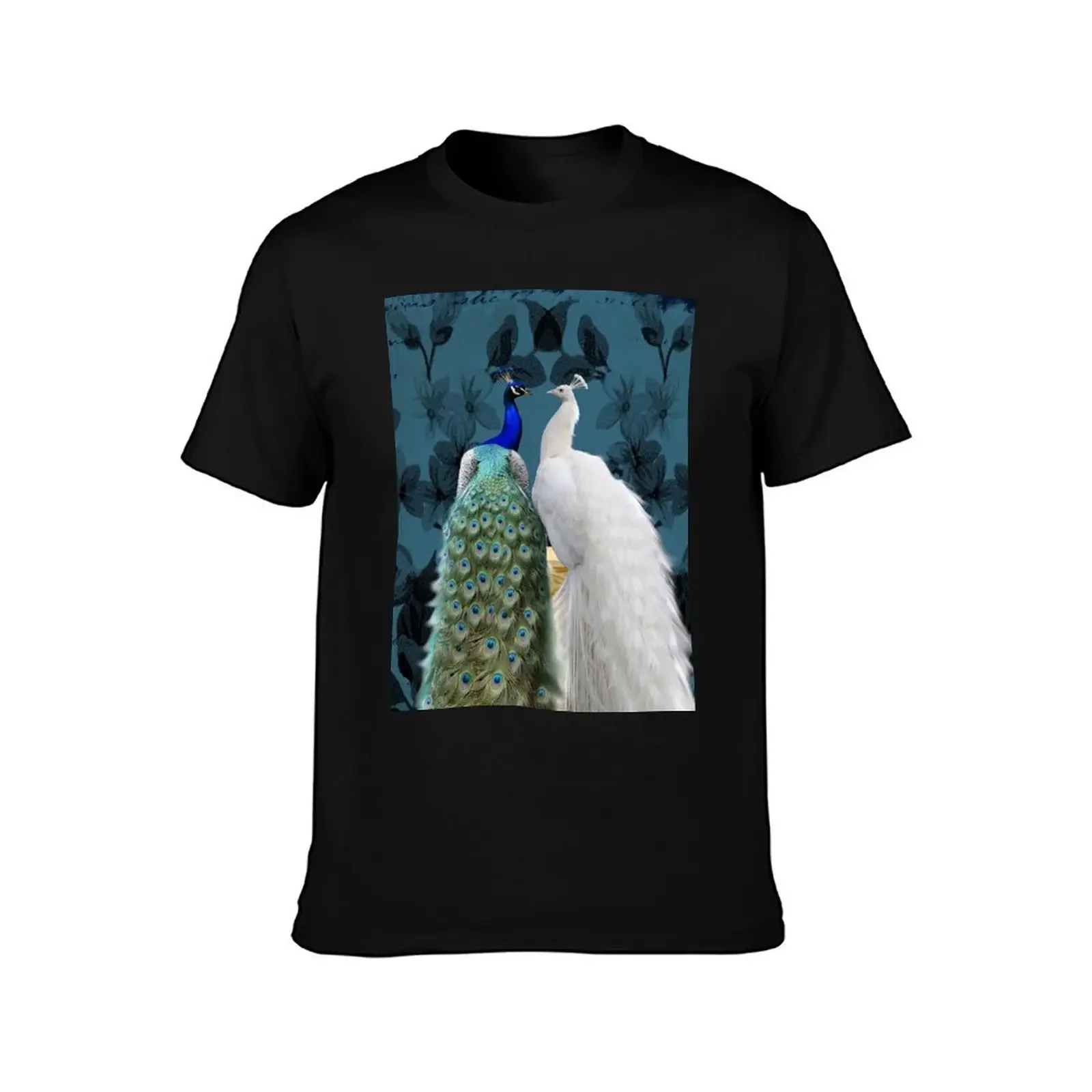 White Peacock and Blue Peacock Bird Photo Art A732 T-Shirt shirts graphic blanks mens funny t shirts