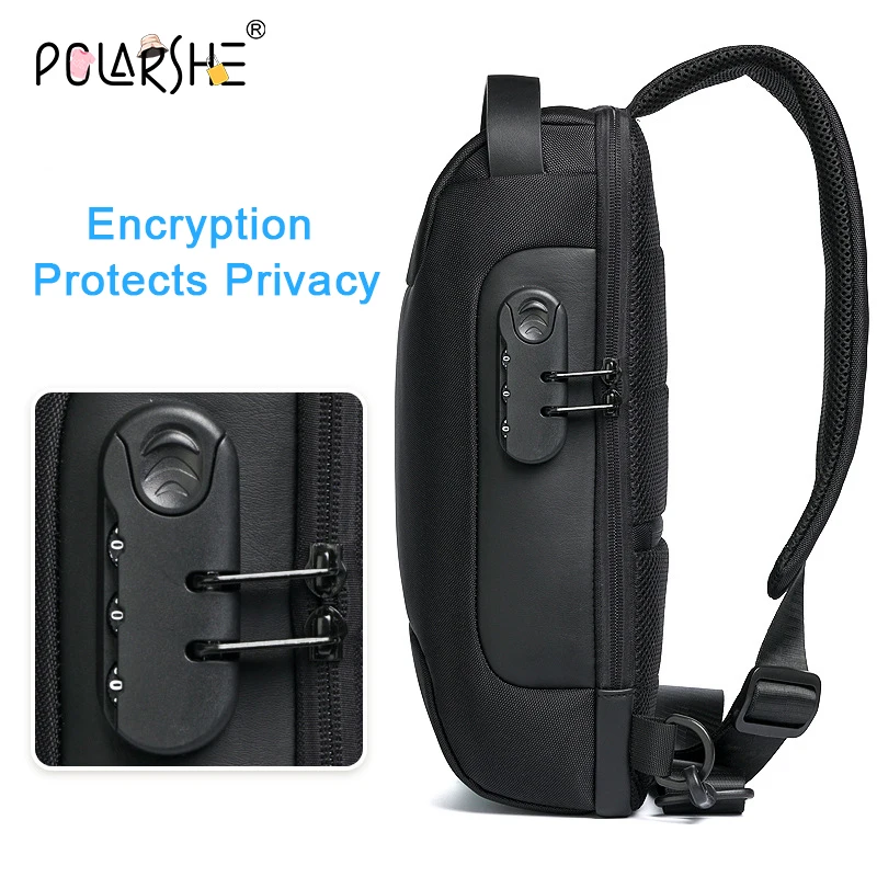 Polarshe Multifunction Men's Chest Bag Anti-theft Shoulder Bag Male USB Charging Crossbody Bag for Travel