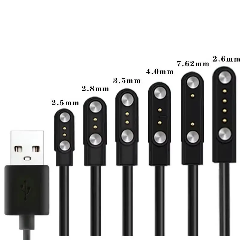 1/2pcs Universal 2Pin 4mm 7.62mm 4Pin Strong Magnetic Charge Cable USB Charging Line Cord Black White for Smart Watches