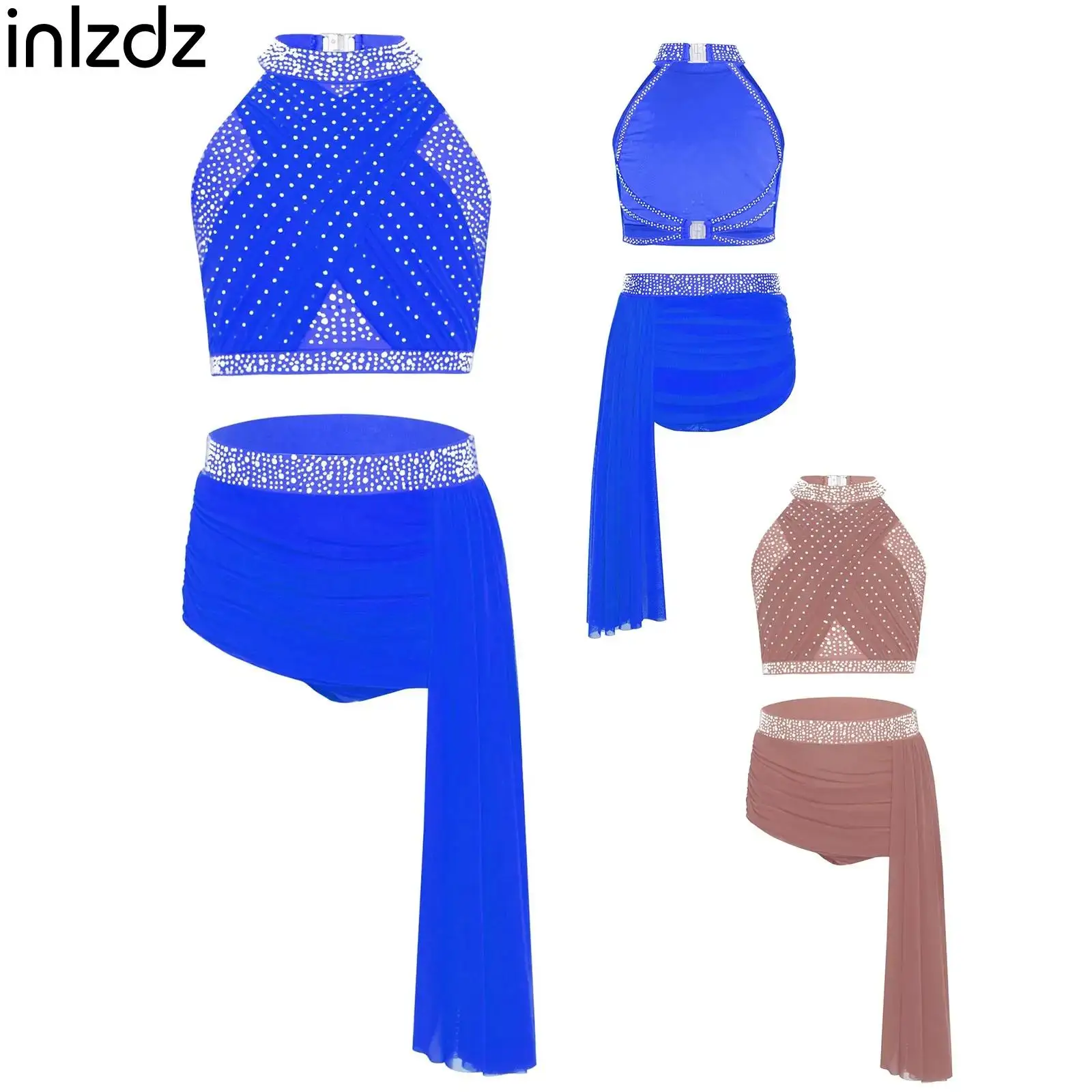 

Children's Modern Lyrical Dance Outfit Girls Halter Sleeveless Crop Top with Skirt Set Ballet Jazz Latin Dance Stage Dancewear