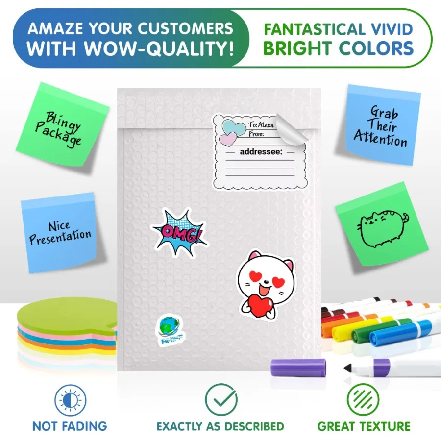 Auto selo branco dos mailers da bolha do poli 8,5 x 11 polegadas. Pacote de 10 envelopes de embalagem de bolhas para envio. Enve de envio selado durável
