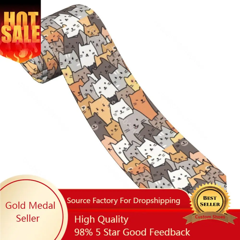 

Funny Cats Collage Necktie Unisex Polyester 8 cm Animal Cats Lover Neck Tie for Men Slim Wide Suits Accessories Wedding