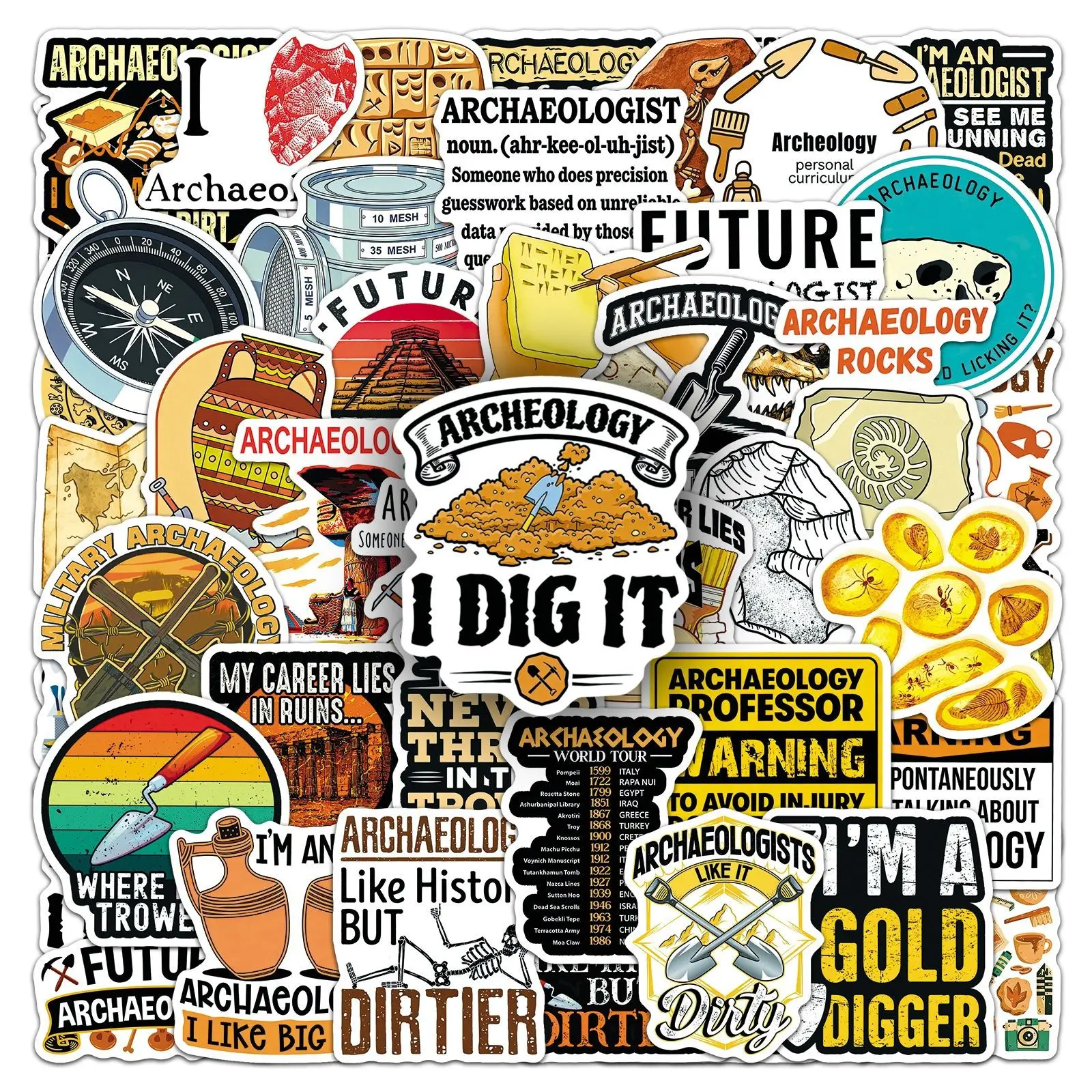 51pcs Archaeology Stickers Academic Subject Quote Waterproof for Laptop Phone Journal Scrapbook Notebook Water Bottle
