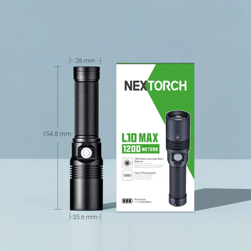 NEXTORCH L10 MAX Светоизлучающий плазменный (LEP) Тактический фонарик, дальность действия 400 люмен, 1200 м, прямая перезаряжаемая батарея 21700