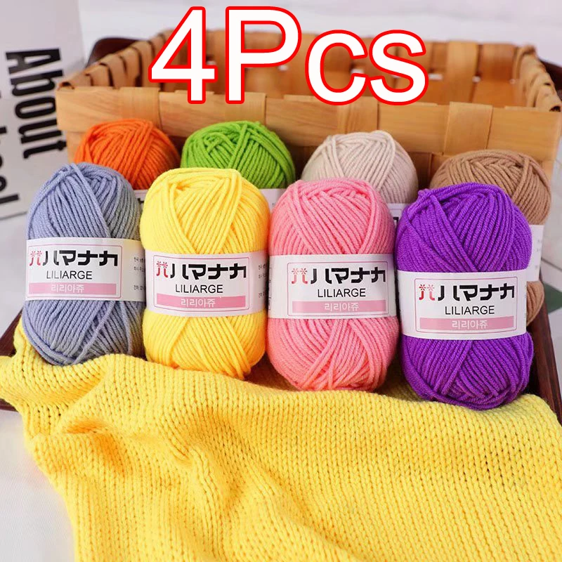 4Pcs Hand Stricken Milch Baumwolle Garn Anti-Pilling Häkeln 4strang Acryl Garn Für Häkeln Schal Pullover Hut puppe Handwerk amigurumi