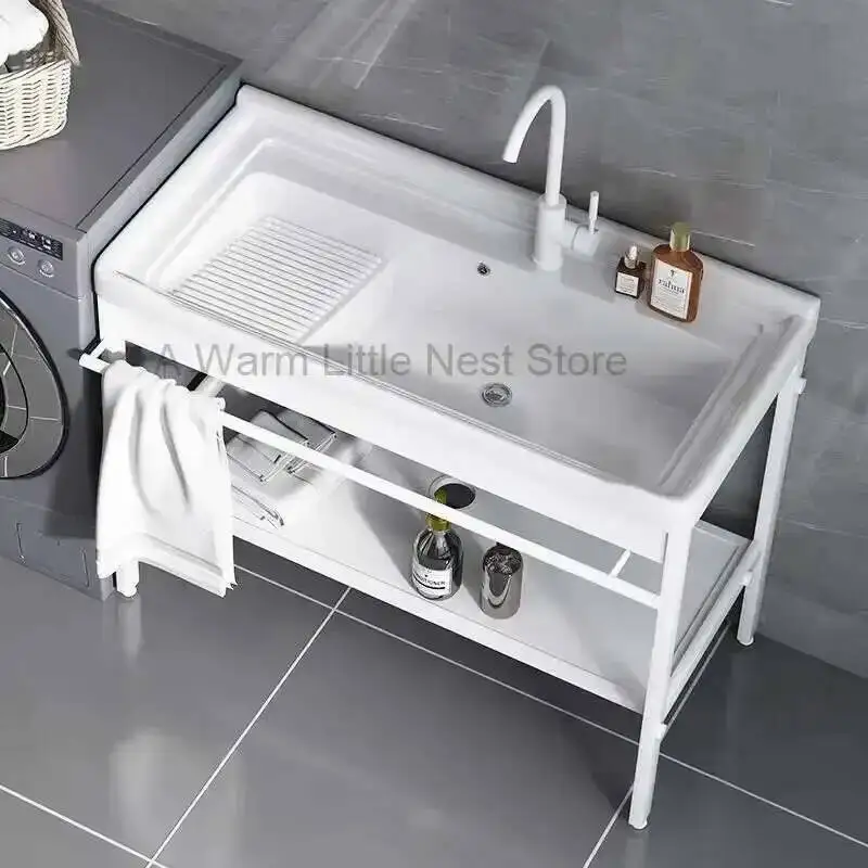 

Floor-standing Courtyard Modern Ceramic Kitchen Sinks for Single Basin with Bracket Sink Light Luxury Simple Sinks for Kitchen