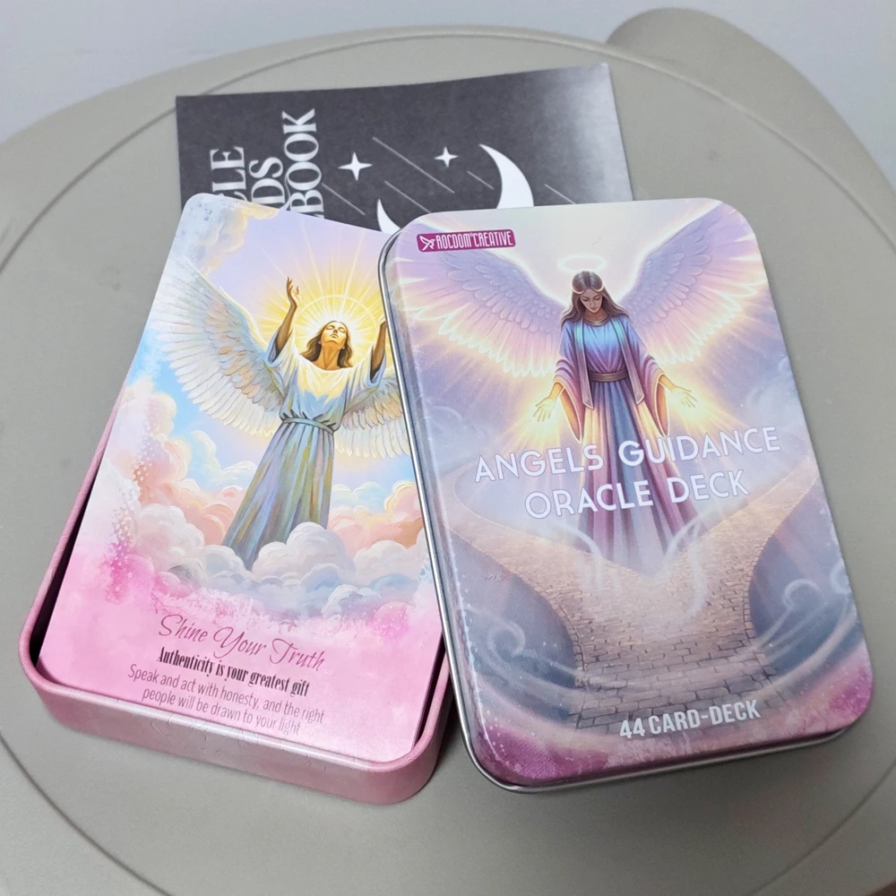 11.5*8cm  Angels Guidance Oracle Deck - 44 Cards with Guidebook, Inspirational Divination Cards in Tin Box for Spiritual Growth