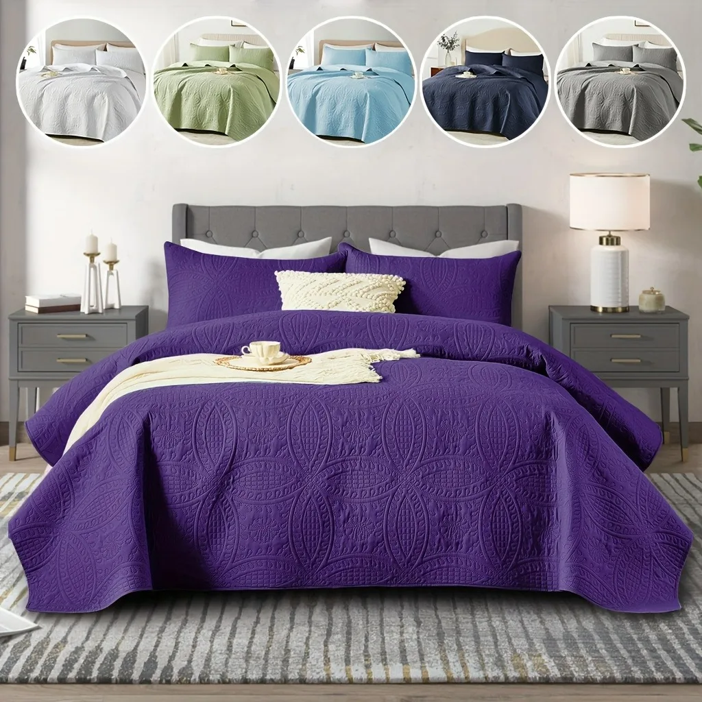 

2/3 pieces Quilt Bed Cover (including 1 quilt, 1 or 2 pillowcases), lightweight microfiber bedspread - modern style coin pattern