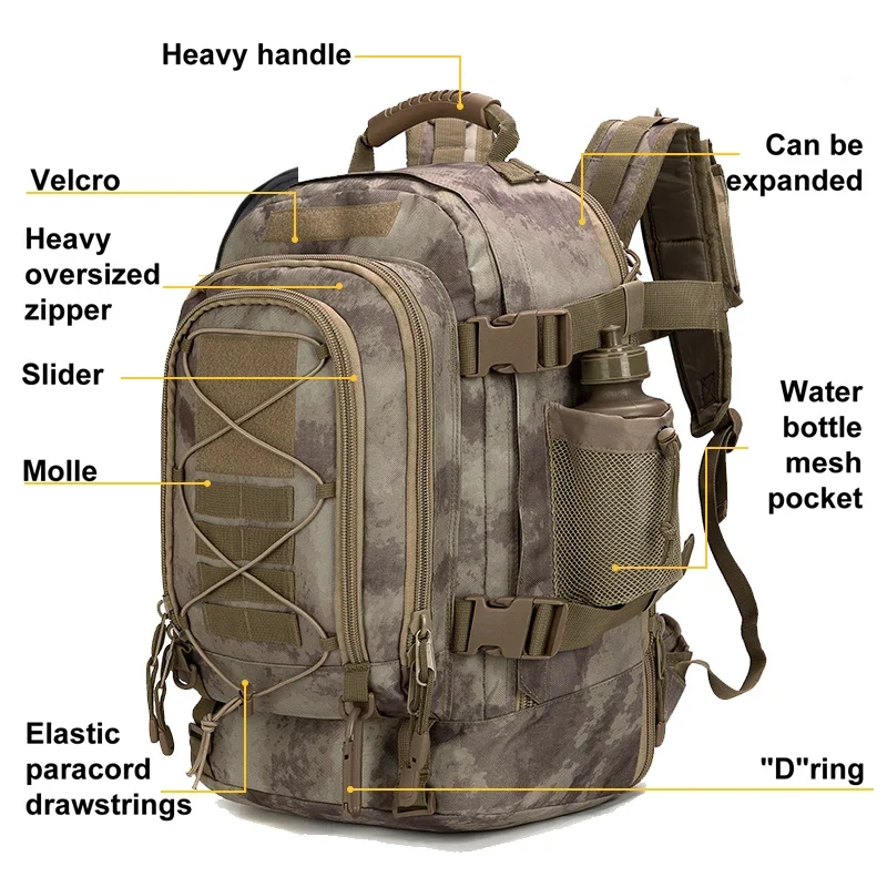 Tactical Bagpack Tactical Molle Rucksack Mochila Hunting Camo Bags 35L Fishing Backpack Waterproof Climbing Fishing Bag Outdoor