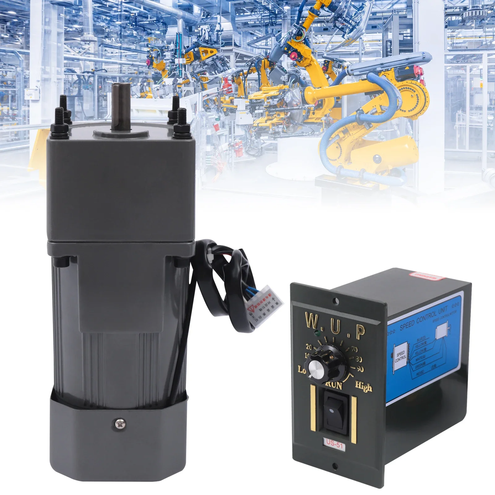 AC 220V 90W Motor with Adjustable Speed Continuously Adjustable Frequency Inverter Motor with Gear Controller and Bracket (20 K)