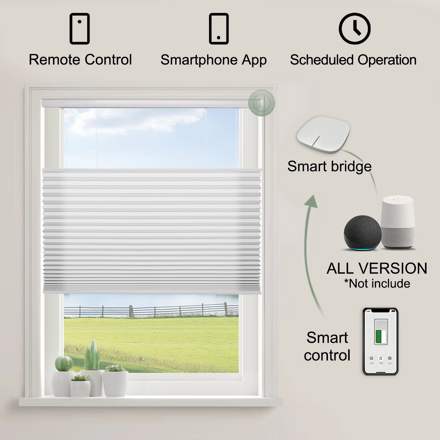 Motorized Hardwired  Motor Top-Down Bottom-Up Dual Honeycomb Shades Alexa & Google Home Compatible with Smart Hub