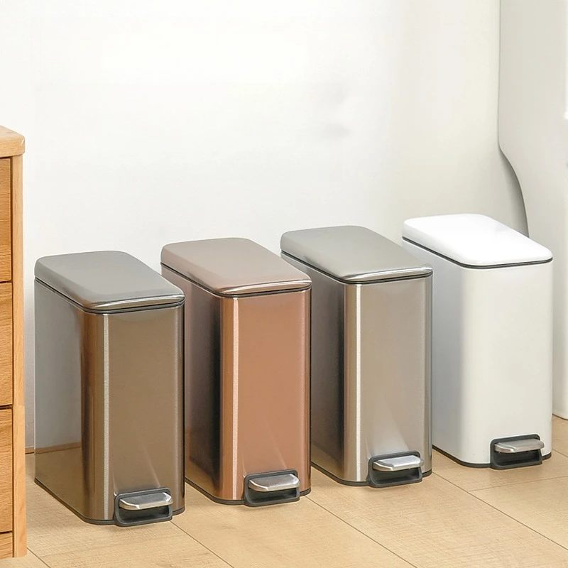 

Мусорный бак из нержавеющей стали с крышкой, узкий зазор, ножная педаль, небольшая прямоугольная корзина для ванной комнаты