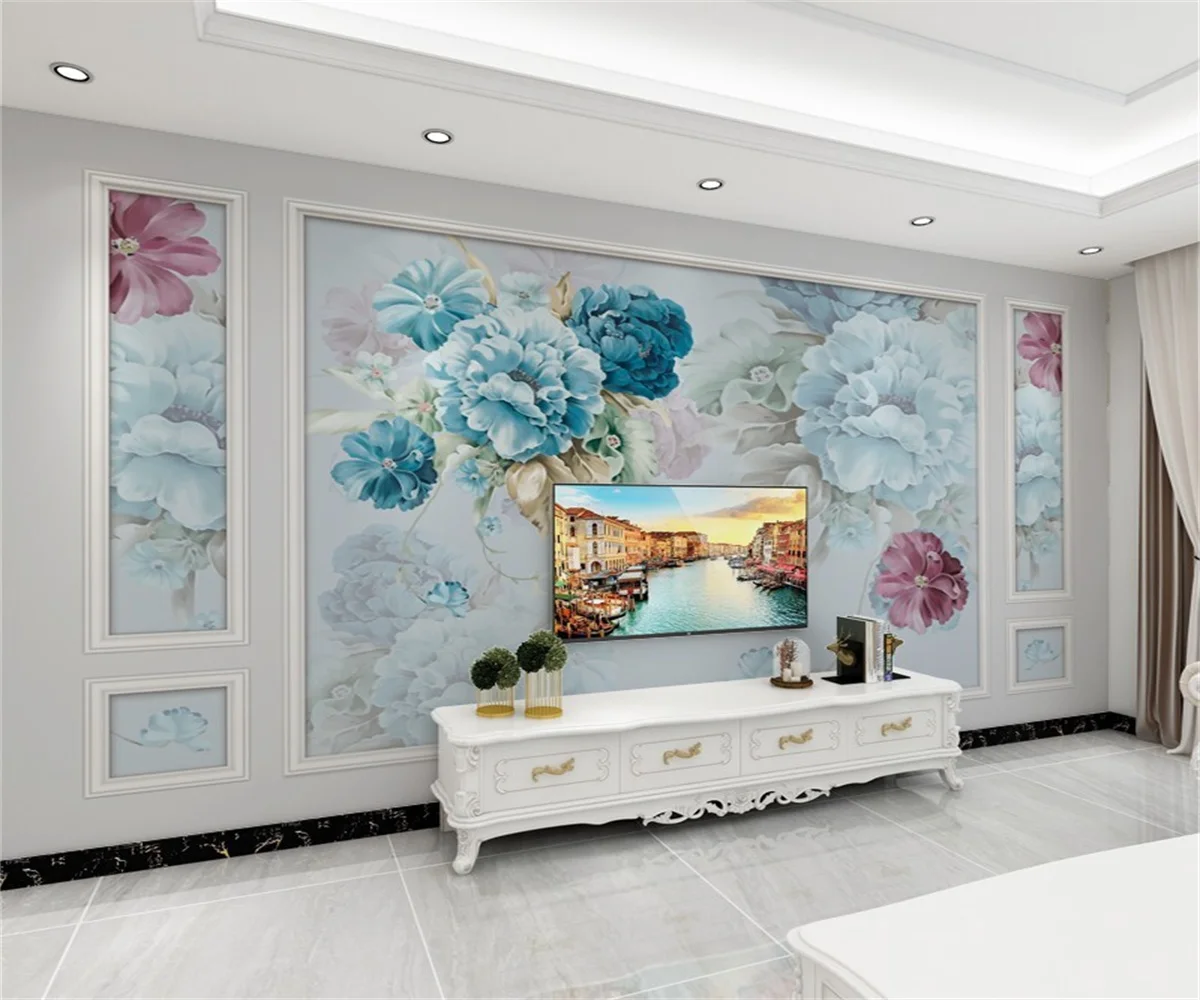 Custom 3d Wallpaper Background Wall TV Wallpaper Flowers Retro Peony Pattern Mural Bedroom Decorative Painting