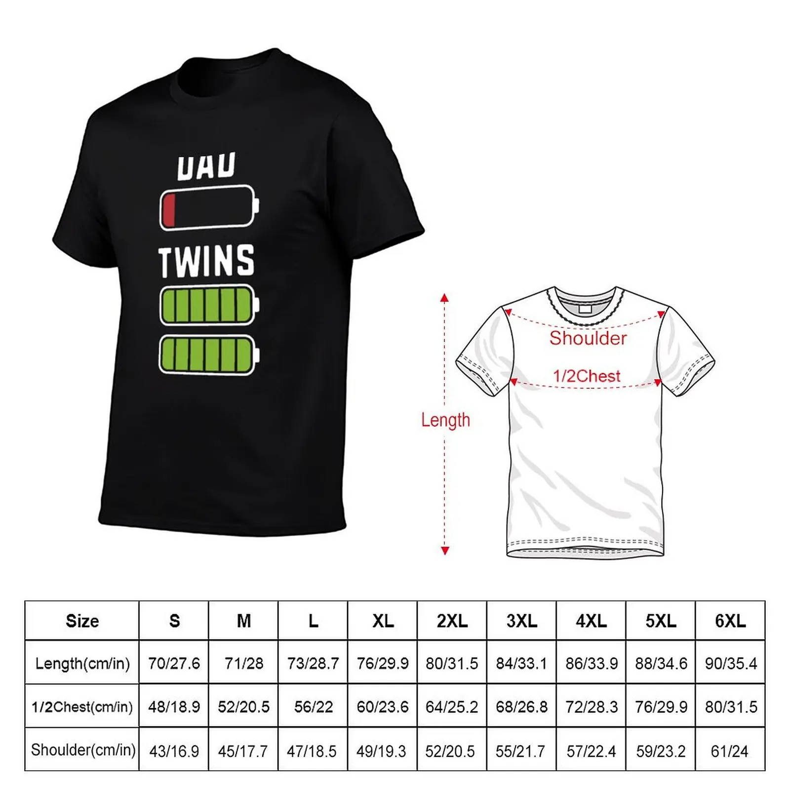 Tired Dad of Twins Full Charged Battery Dad Low Battery Funny Fathers Day Gift T-Shirt Retro Style Print Casual Top