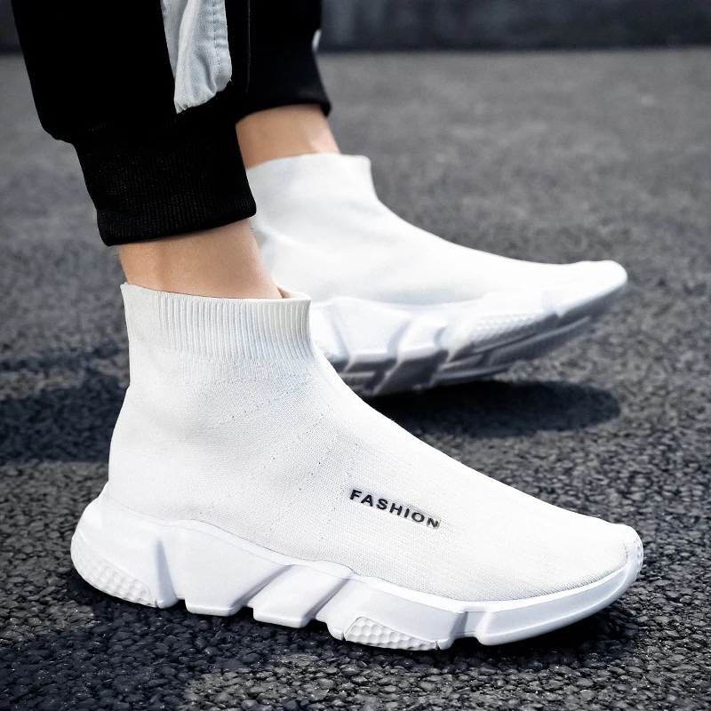 HKDQ-tênis de malha respirável para homens e mulheres, sapato branco leve, sapatos casuais clássicos, top alto ao ar livre, sapato de plataforma,