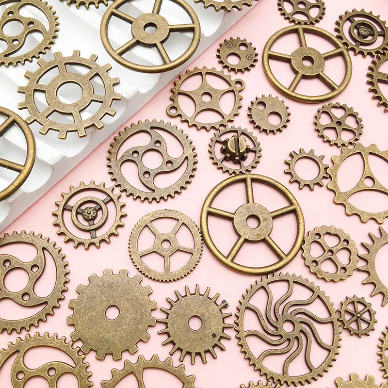 Random 30/50g Antique Bronze Color Mix Size Metal Mechanical Steampunk Cogs Gears Charms Pendant for DIY Jewelry Making Findings