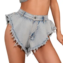 S-XXL Blue Women Sexy High Waist Skirts Denim Shorts Hole Tassel Jeans Summer New 2022