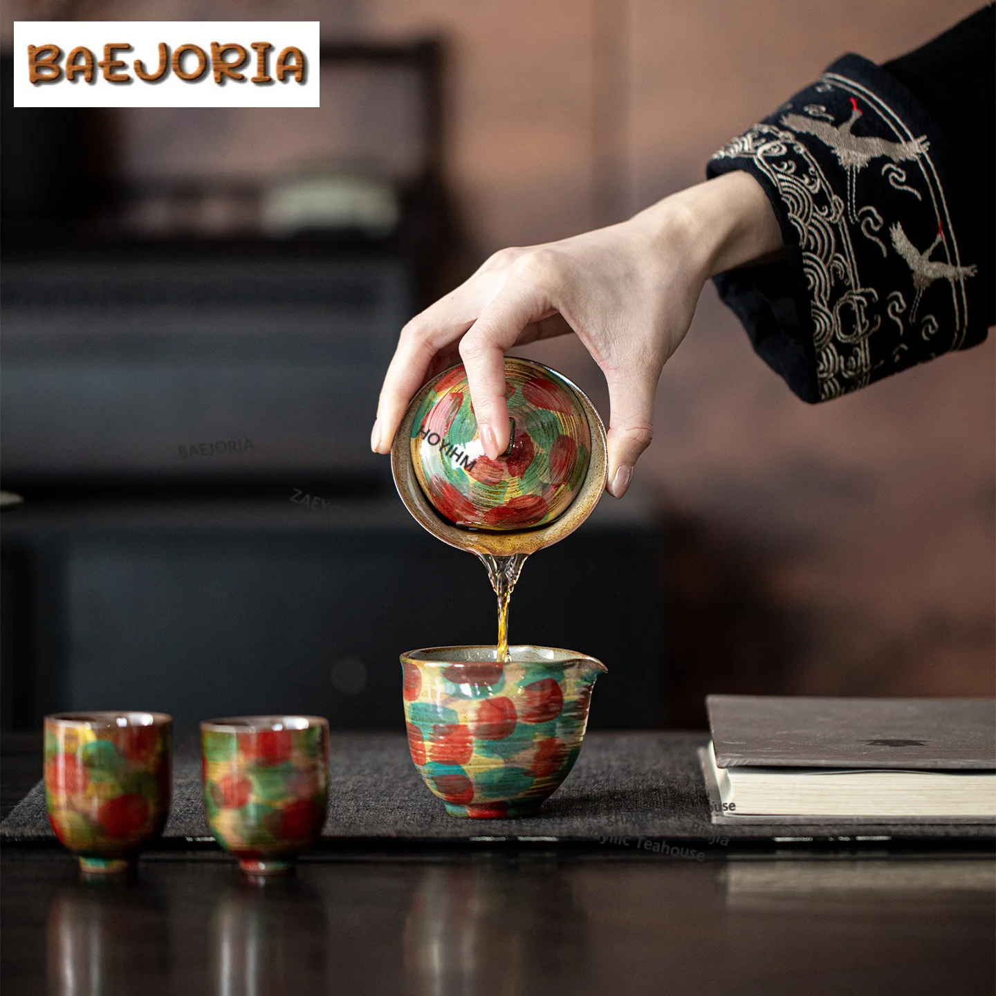 140ml Hand-painted Dreamland Yuanbao Gaiwan Aesthetic Tea Tureen Tea Bowl With Lid Kit Tea Making Cover Bowl For Tea Ornaments