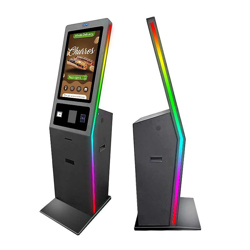 27 Inch Self-Ordering Kiosk with QR Scanner & Thermal Printer, Floor Standing Interactive Touch Screen Food Ordering Machine