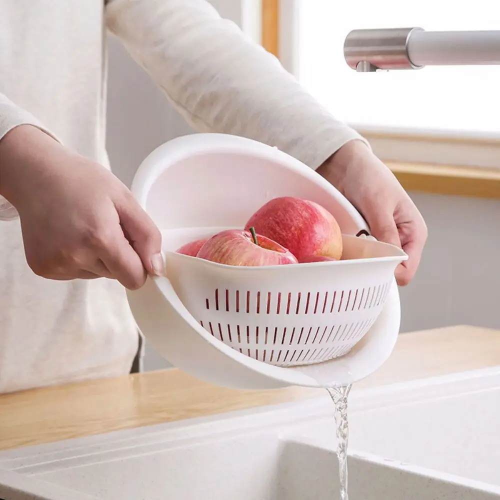 Creative Multifunctional Draining Basket Double Kitchen Fruit And Vegetable Round Plastic Dishwashing Basket