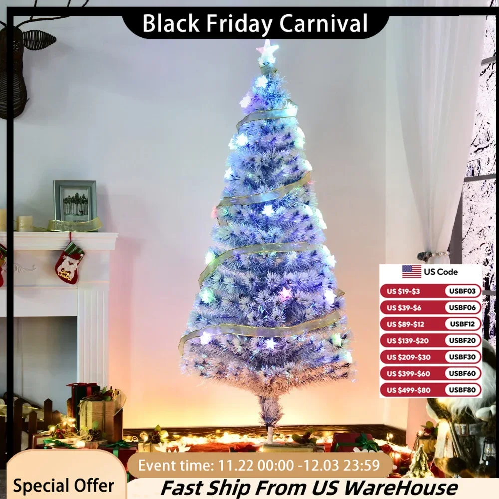 Douglas Fir Artificial Christmas Tree with Lifelike Branches, Multi-color LED Lights, Fiber Optics, and 180 Tips - White/blue