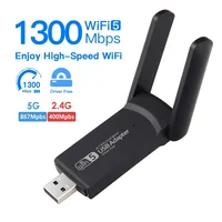 Adaptador WiFi USB de 1300Mbps AC1300 WiFi 5 tarjeta de red Ethernet de doble banda 5G 2,4G USB2.0 WiFi Dongle para PC portátil receptor WiFi