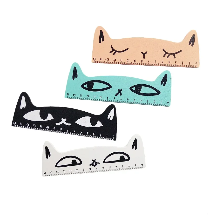 1 Pcs/lot Cat Heads Straight Rule for School Office Supplies Children Stationery Gift 15cm Cartoon Wooden Cute Stationery