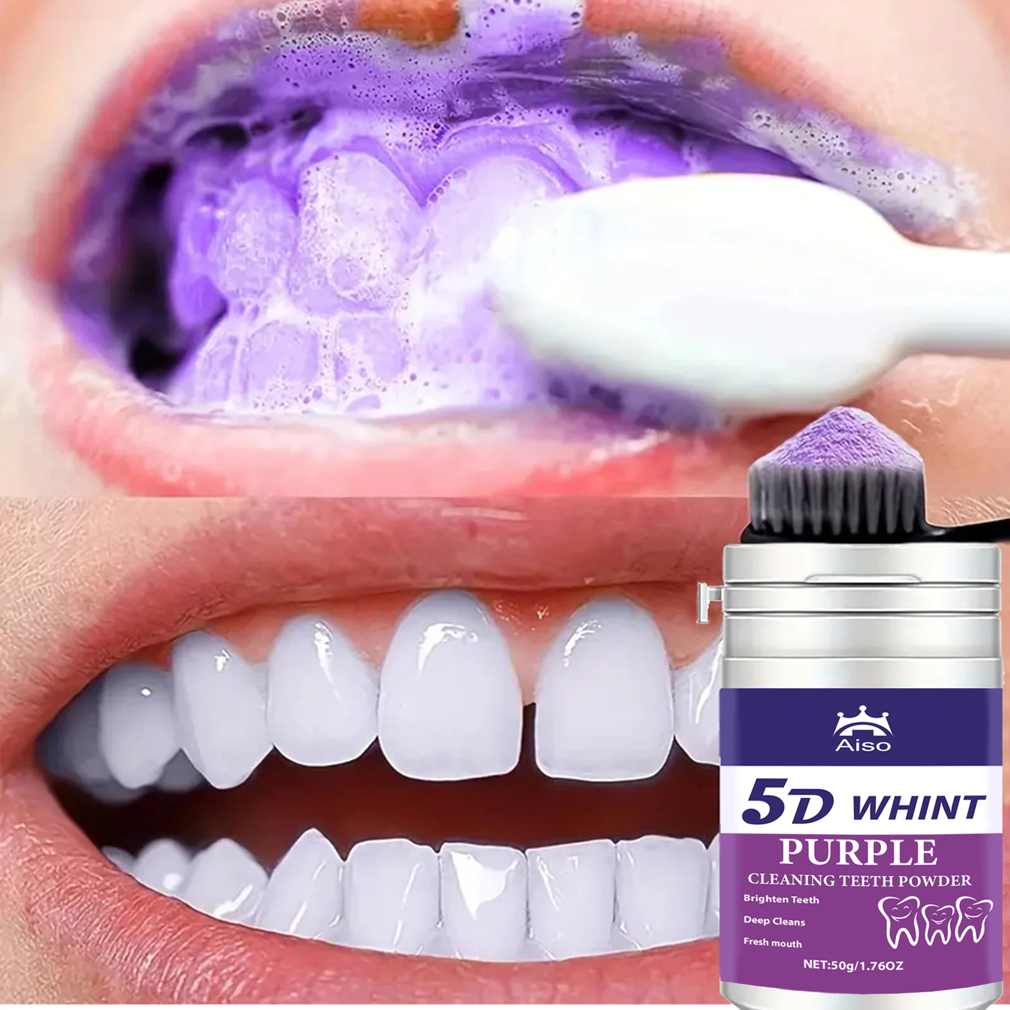 1PCS 5D Purple Tooth Powder, Tooth Cleaning Powder, Suitable for Men and Women, Fresh Breath, Business Travel, Travel Paste