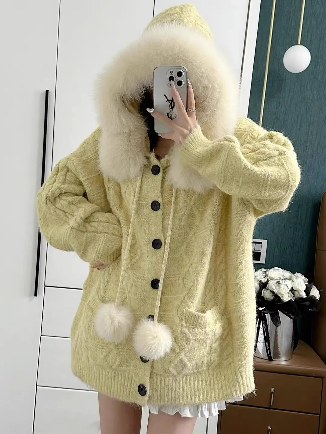 

Свободный прямой вязаный кардиган, женская модная шапка, свитер, пальто, тепло, осень-зима, хлопок, длинная пуговица све