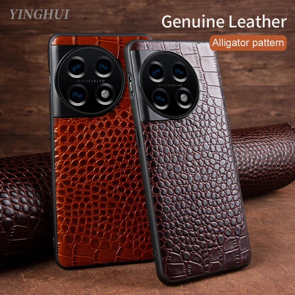 Luxury Genuine Leather Case for Oneplus 11 10 12 7T Pro 10R 10T Ace Nord N100 Phone Cover Handmade Crocodile Pattern Back Shell