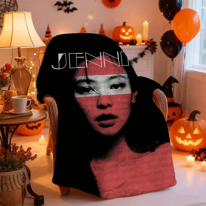 1pc  Red & Black Futuristic Album Visual Flannel Blanket, Lightweight & Hangable, Wrinkle-Resistant Design, Dura