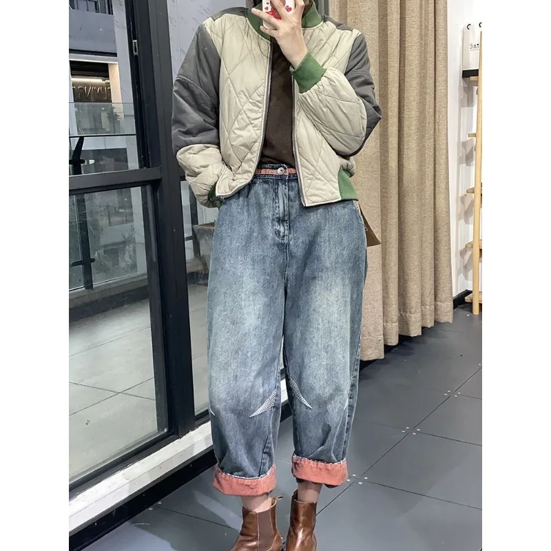 Women's Autumn Winter Tops Coat Splicing Baseball Clothes Cotton Clothes Lingerie Color Crash Leisure Design Fashion Versatile