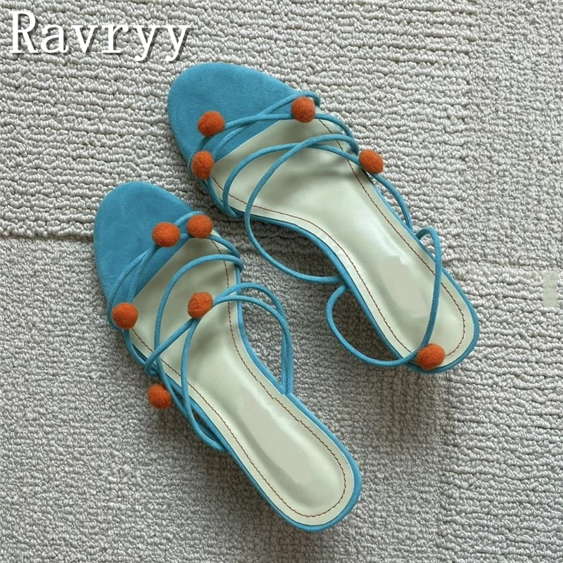 

Summer New Hairball Decor Sandals Brand Design Women Open Toe Strange Heels Shoes Sweet Girls Dress Sandals