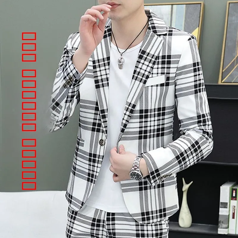 

Slim Fit Plaid Suit Jaet Men's Faion Casual Busin Outerwear Single Breasted Long Sve Urban Sle Autumn Coat