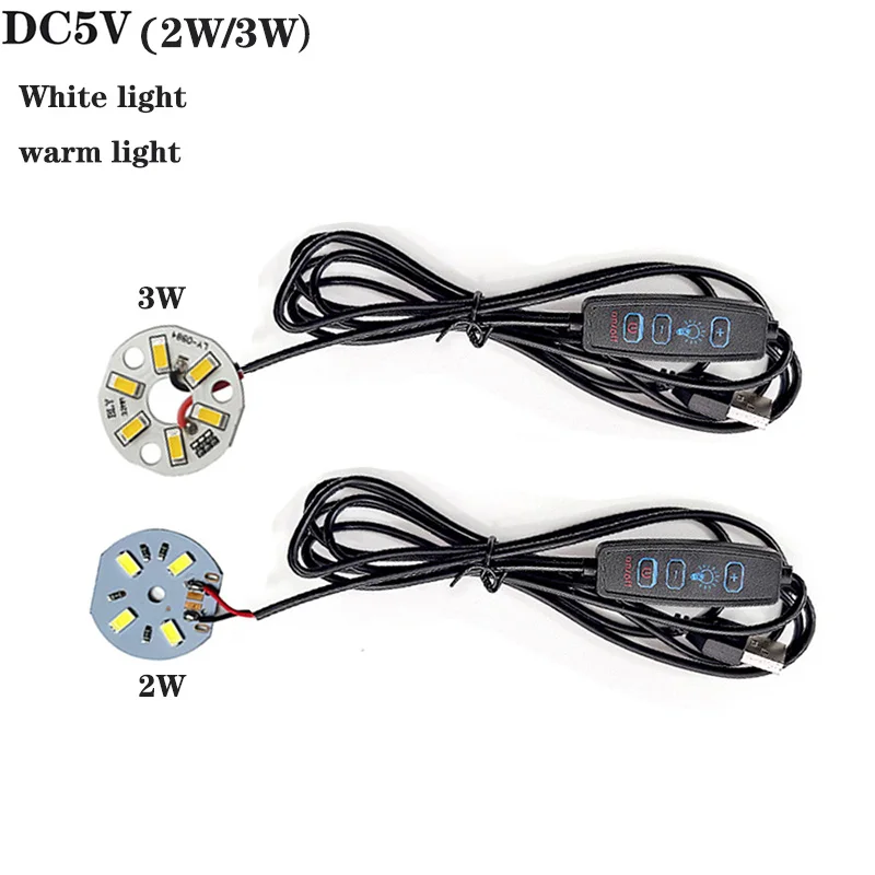 

1 шт., 5 В постоянного тока, USB, цветной диммер, контроллер, 1,5 м, 3 клавиши, кабель со светодиодной лампой, 2 Вт, 3 Вт, источник света, белый/теплый