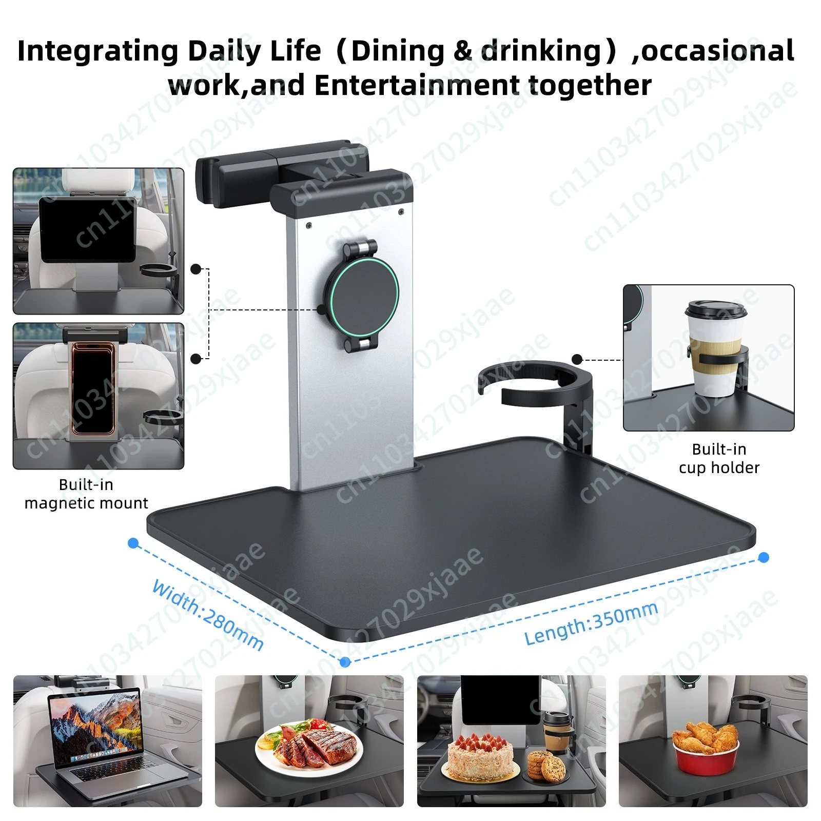 Aluminum alloy car rear pillow Magnetic mobile phone bracket Rear table board Office all-round rear seat bracket