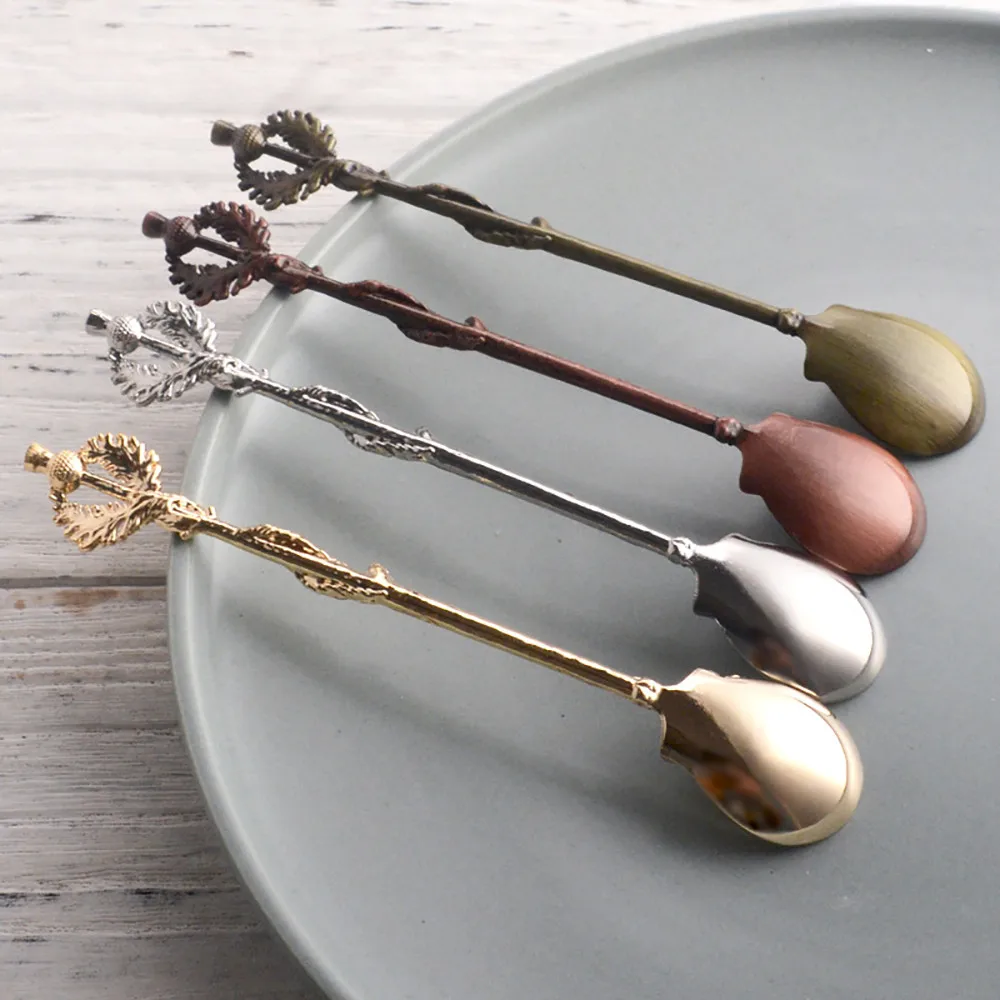 Vintage Carved Coffee Spoon Teaspoon Retro Zinc Alloy Dessert Coffee Tableware Spoons Cutlery Kitchen