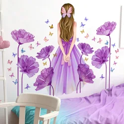 Large Purple Flowers Girl Room Vinyl Wall Stickers For Kids Room Decoration Room Decor Wall Decor Bedroom Decoration Home Decal