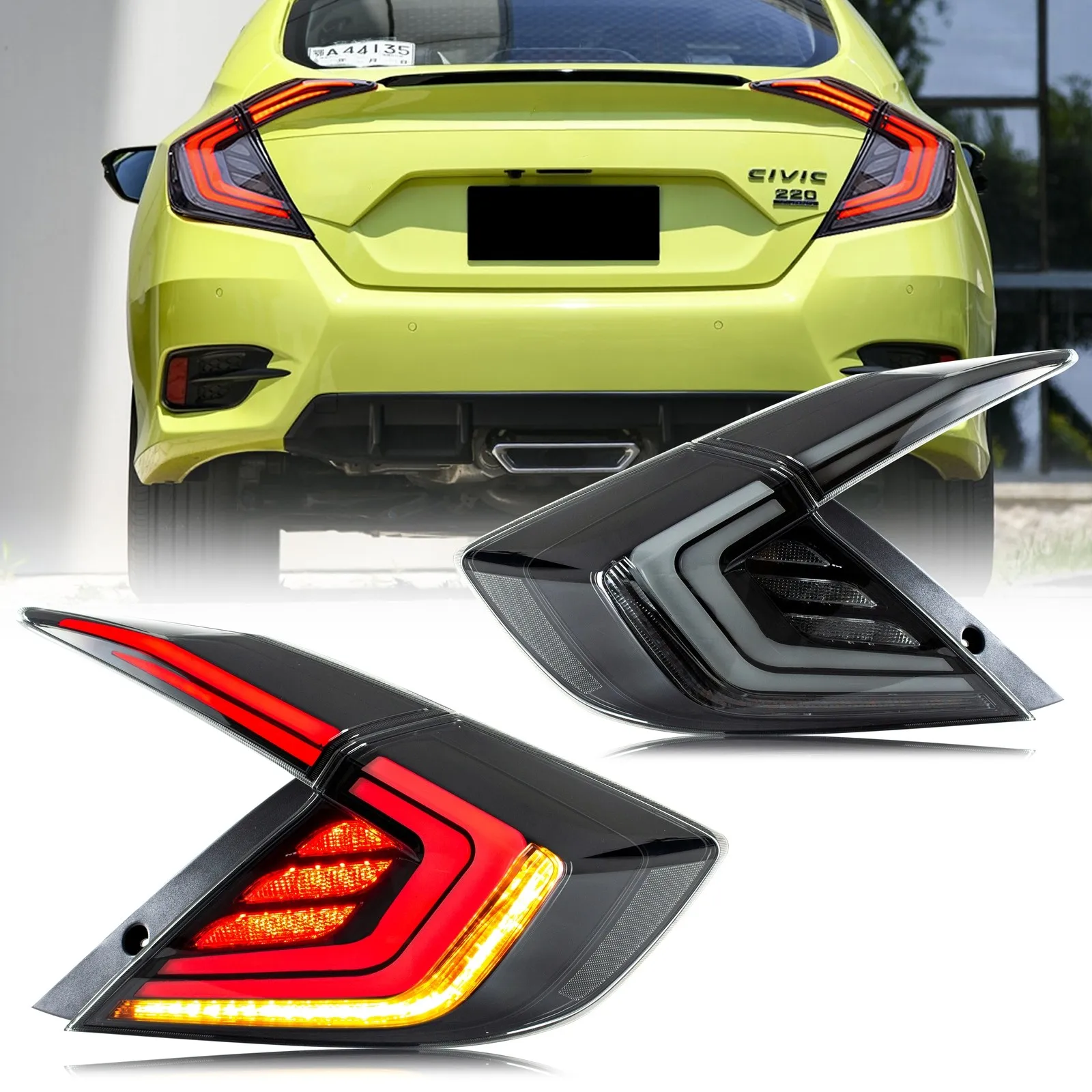 

LED Sequential Tail Lights for Honda Civic 2016-2021 Sedan Animation Sequential Turn Signal Trunk Rear Brake Lamps