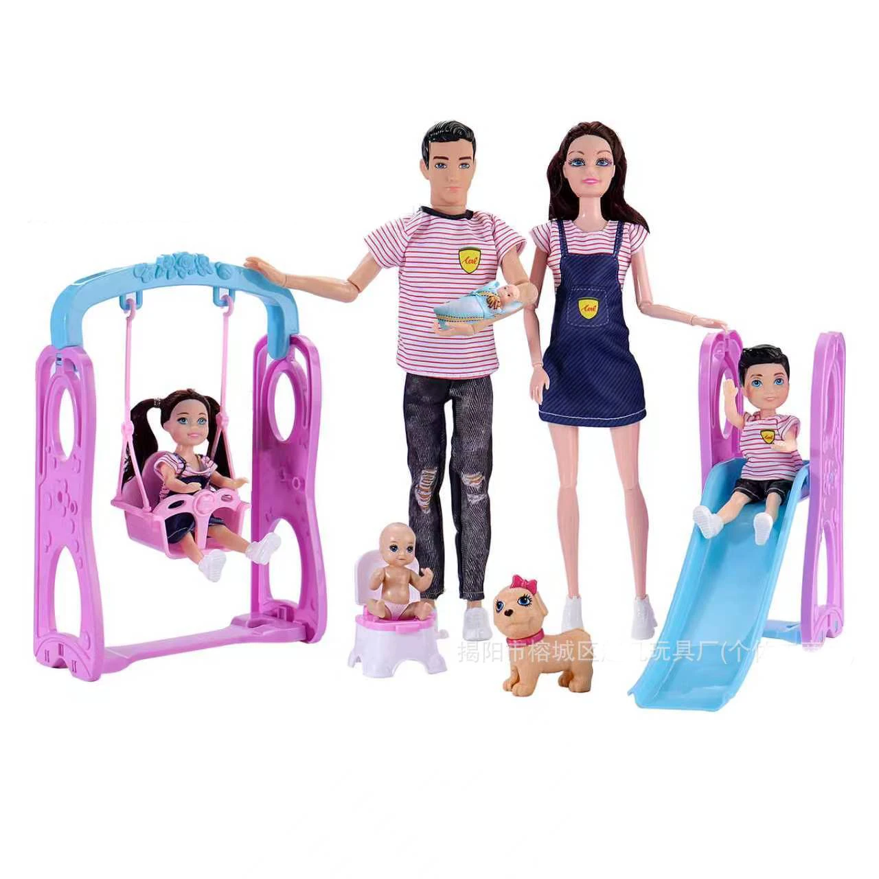 

New 30cm Family Of Six Pregnant Doll Suit Doll Have A Baby In Her Tummy Interactive Family Swing And Slide Play House Toys