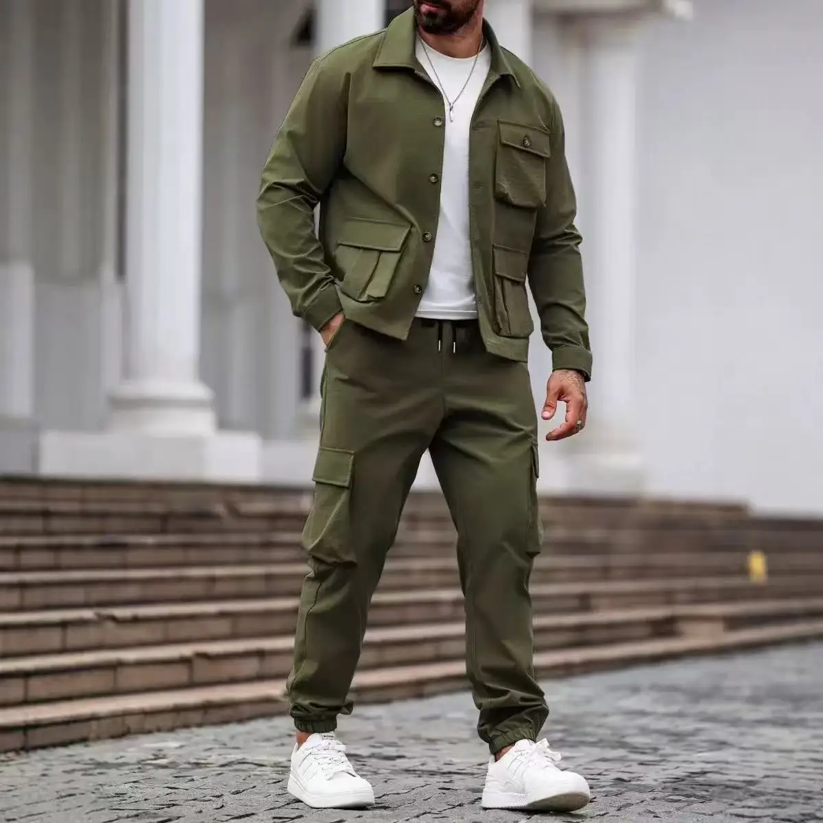 Herren-Cargojacke mit Hosen-Set, Outdoor-Sport, winddicht, militärischer taktischer Anzug, robuste Arbeitskleidung, Uniform für Männer, Jagd, Hallo – Detail 3