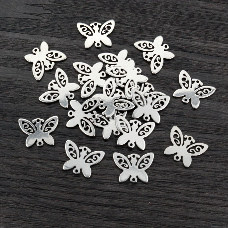 20 pièces 12x15mm pas de décoloration en acier inoxydable Double boucles papillon breloques pendentif bricolage bijoux résultats connecteur pour collier Bracelet